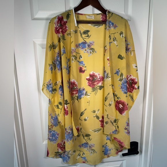 Emory Park Los Angeles Chiffon Floral Kimono Cover Yellow Lightweight OS Womens - Picture 2 of 8